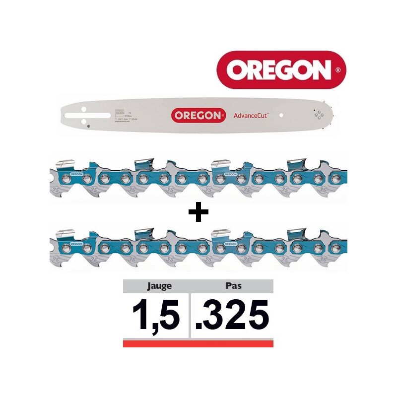 Oregon - Pack 1 guide + 2 chaînes tronçonneuse 325 058 33cm