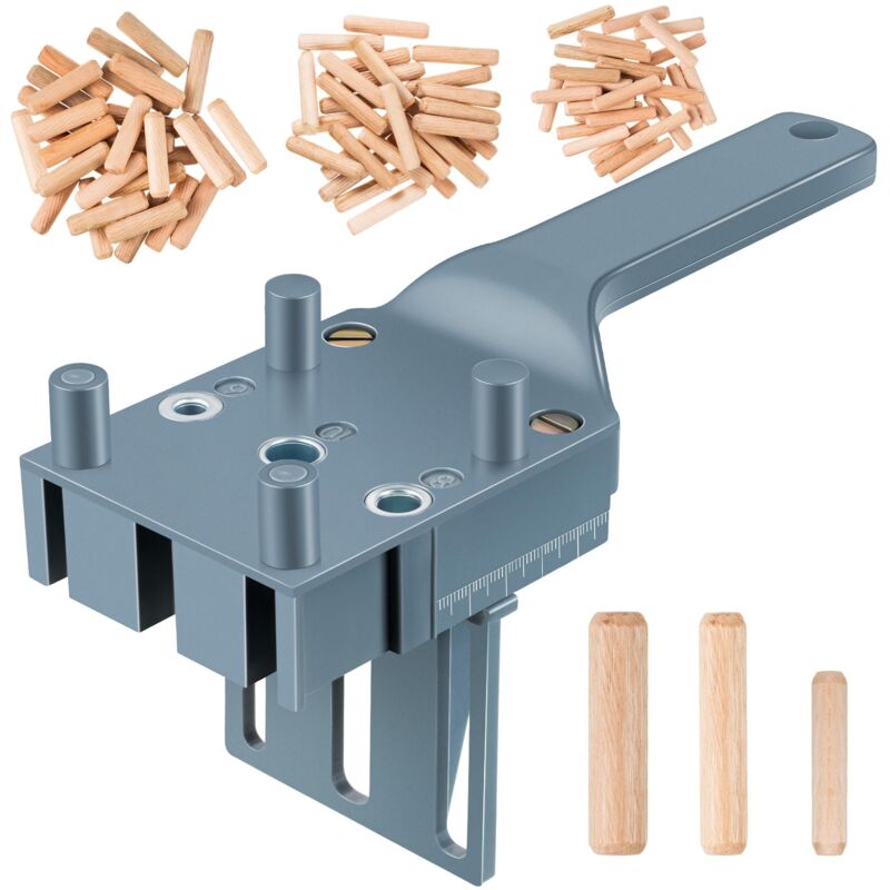Kit Guide de Perçage pour Chevilles en Bois Universel 4645000 Gabarit de Perçage et 90 Chevilles en Bois en 6/8/10 mm Jauge à Cheville Manuelle pour