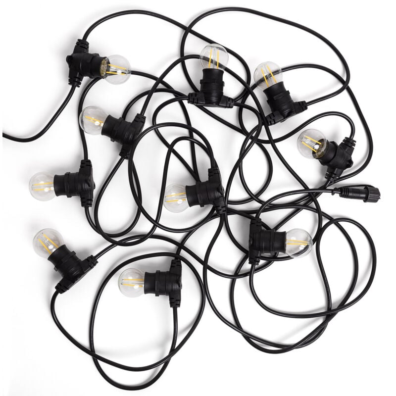 Kit Guirlande Lumineuse Extérieure IP44 10m Noir + 10 Ampoules Filaments led B22 2W G45 4000K Blanc neutre
