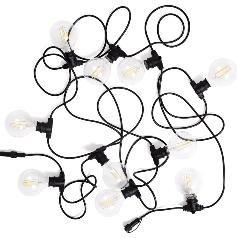 Kit Guirlande Lumineuse Extérieure IP44 10m Noir + 10 Ampoules led Filament B22 6W G95 3000K Blanc chaud