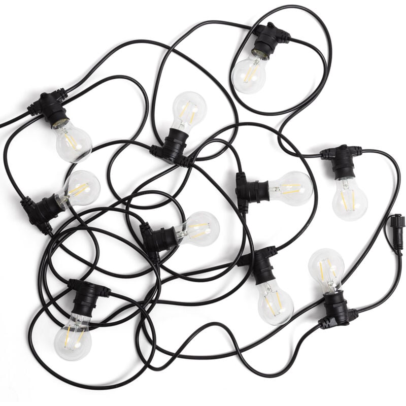 Kit Guirlande Lumineuse Extérieure IP44 10m Noire + 10 Ampoules Filament LED B22 2W A60 4000K Blanc neutre