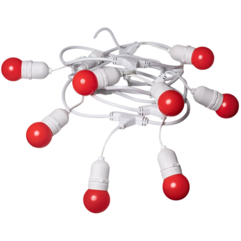 Kit Guirlande Waterproof 5.5m Blanche + 8 Ampoules led E27 G45 3W de Couleurs Rouge