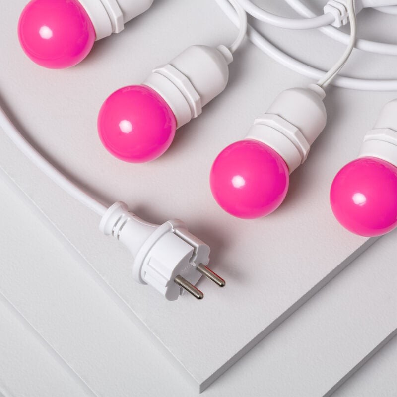 Kit Guirlande Waterproof 5.5m Blanche + 8 Ampoules LED E27 G45 3W de Couleurs Rose