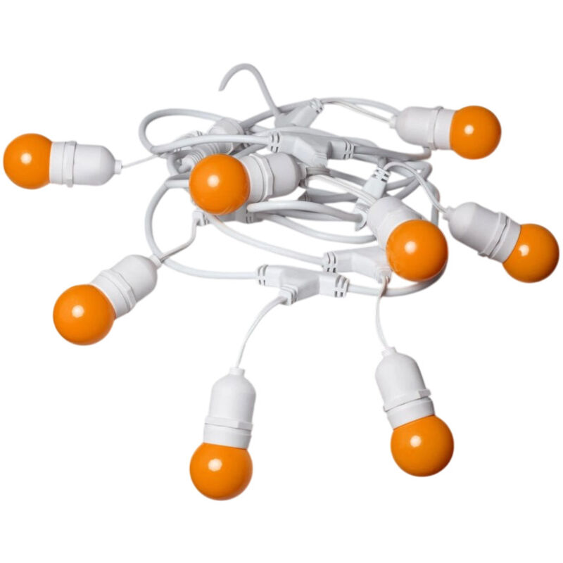 Kit Guirlande Waterproof 5.5m Blanche + 8 Ampoules LED E27 G45 3W de Couleurs Orange