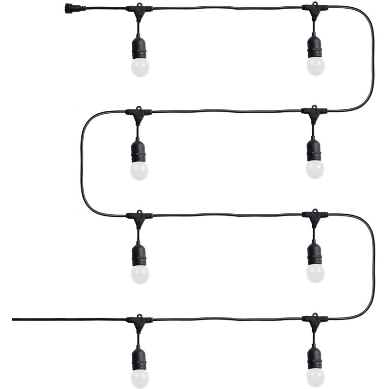 

Kit Guirnalda Waterproof 5.5m Negro + 8 Bombillas LED E27 Casquillo Gordo G45 3W de Colores Amarillo - Amarillo