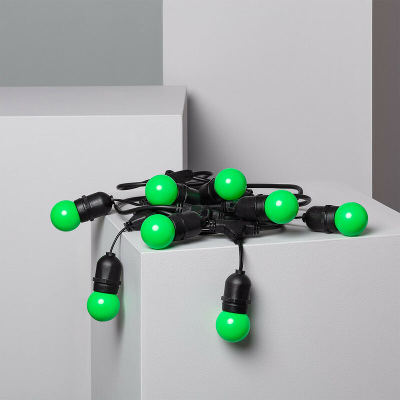 

Kit Guirnalda Waterproof 5.5m Negro + 8 Bombillas LED E27 Casquillo Gordo G45 3W de Colores Verde - Verde