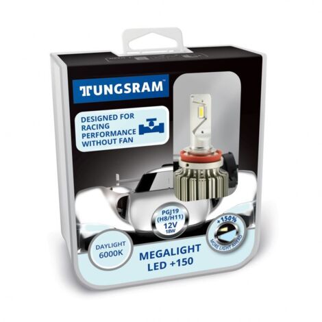 Kit H8 H11 12V-LED (PGJ19) 6000K 18W Megalight LED +150 NO ECE 2st. Tungsram 60480 PB2