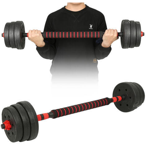 Kit Haltères Musculation 2-en-1, 20 kg, Poids Réglable, avec Barre d’Extension Supplémentaire en Acier, Revêtement en Plastique, Fitnesse, Musculation