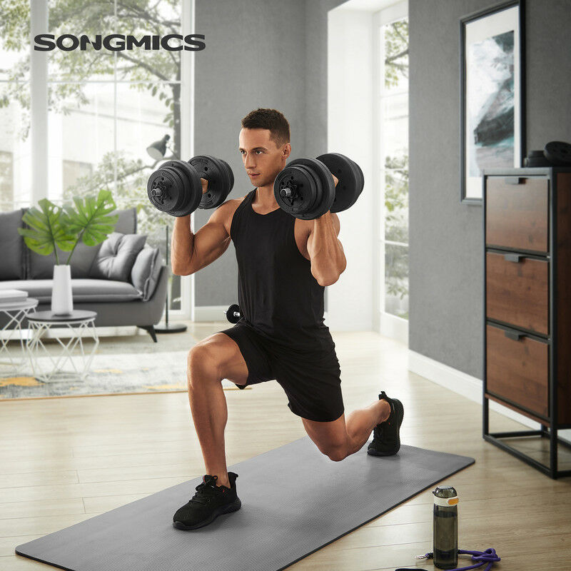 Songmics - Kit Haltères Musculation, 20 kg Poids Ajustable, avec Barre d'Extension supplémentaire, pour Hommes et Femmes, Musculation, Prise de Masse