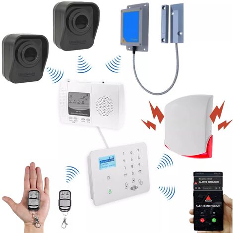 Kit "hangar agricole" - 2 détecteurs de mouvement à piles + 1 d'ouverture + sirène 120dB + alerte GSM (DA600+/KP)