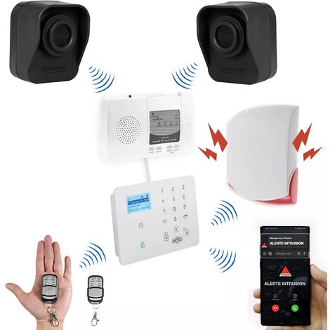Kit "hangar agricole" - 2 détecteurs de mouvement sur piles + alerte GSM appel/SMS + sirène 120 dB (DA600+/KP)