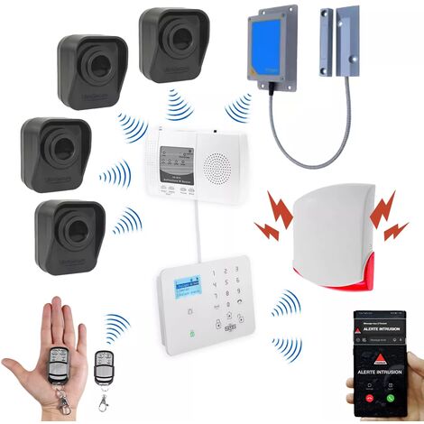 Kit "hangar agricole" - 4 détecteur de mouvement à piles + 1 d'ouverture + sirène 120dB + alerte GSM (DA600+/KP)
