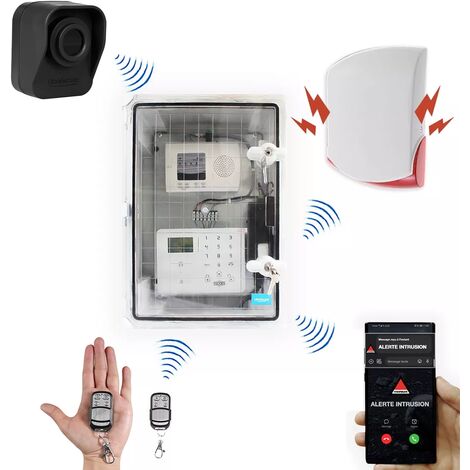 Kit "hangar agricole" - Point d'alerte GSM 4G IP65 + 1 détecteur de mouvement à piles + sirène 120 dB (DA600+/KP)