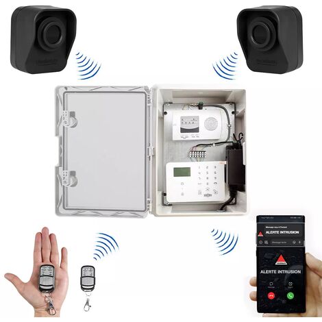 Kit "hangar agricole" - Point d'alerte GSM 4G IP65 + 2 détecteurs de mouvement sur piles (DA600+/KP)
