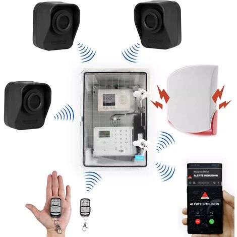 Kit "hangar agricole" - Point d'alerte GSM 4G IP65 + 3 détecteurs de mouvement à piles + sirène 120 dB (DA600+/KP)