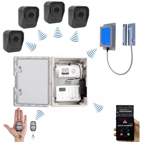 Kit "hangar agricole" - Point d'alerte GSM 4G IP65 + 4 détecteurs de mouvement à piles + 1 d'ouverture (DA600+/KP)