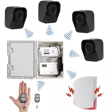 Kit "hangar agricole" - Point d'alerte GSM 4G IP65 + 4 détecteurs de mouvement à piles + sirène 120 dB (DA600+/KP)