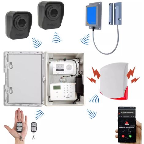 Kit "hangar agricole" - Point d'alerte GSM IP65 + 2 détecteurs de mouvement + 1 d'ouverture + 1 sirène (DA600+/KP)