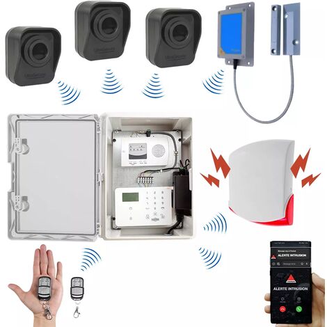 Kit "hangar agricole" - Point d'alerte GSM IP65 + 3 détecteurs de mouvement + 1 d'ouverture + 1 sirène (DA600+/KP)