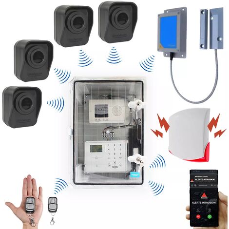 Kit "hangar agricole" - Point d'alerte GSM IP65 + 4 détecteurs de mouvement + 1 d'ouverture + 1 sirène (DA600+/KP)