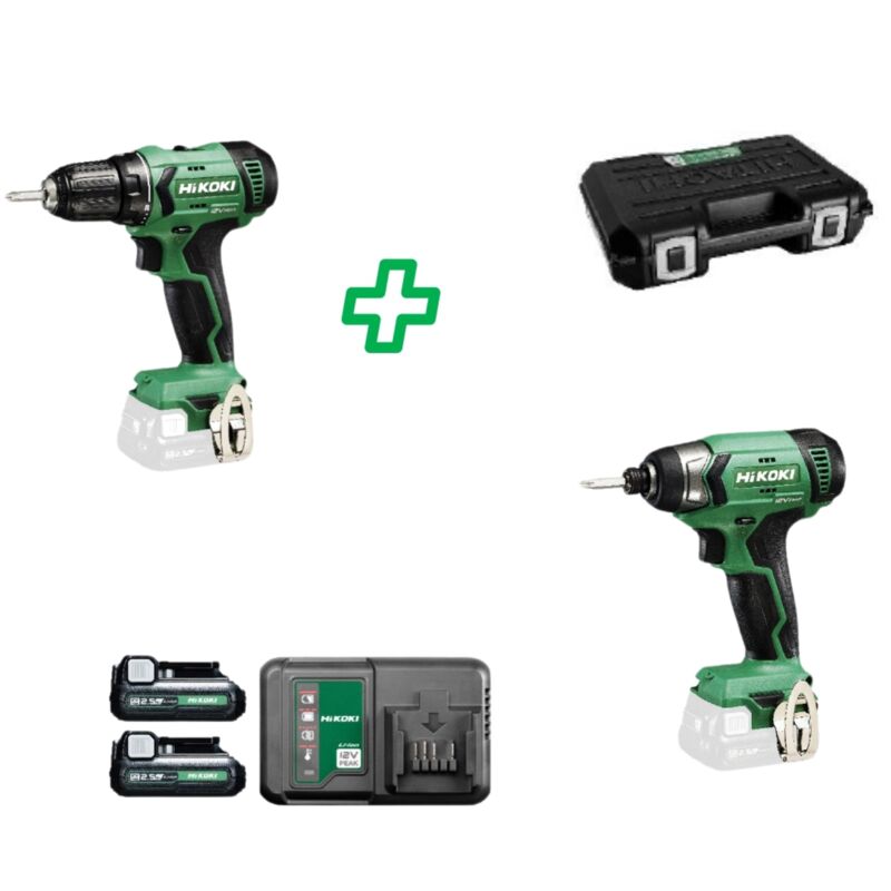 Hikoki - Kit perceuse-visseuse à percussion KC12HKDA2 12 v 2 x 2,5 Ah avec mallette