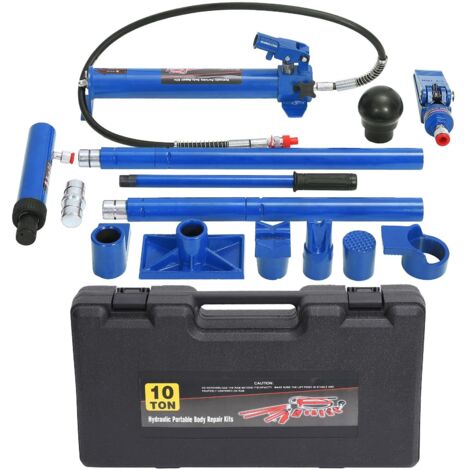 Kit Hydraulique Porta Power 10 Tonnes, Vérin Puissant, Pompe Et Flexible 1,4 m, Coffret Plastique Portatif Robuste