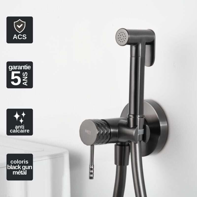 Kit Hygiène Douchette de WC / Bidet Encastré Black Gun Métal IMEX GENOVA RDG053/BGM