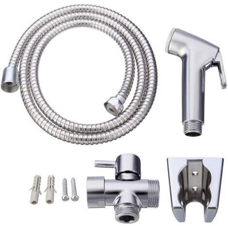 Kit hygiène WC ABS chromé - Douchette ABS + Flexible 1,5m + Robinet 3 voies + Support mural