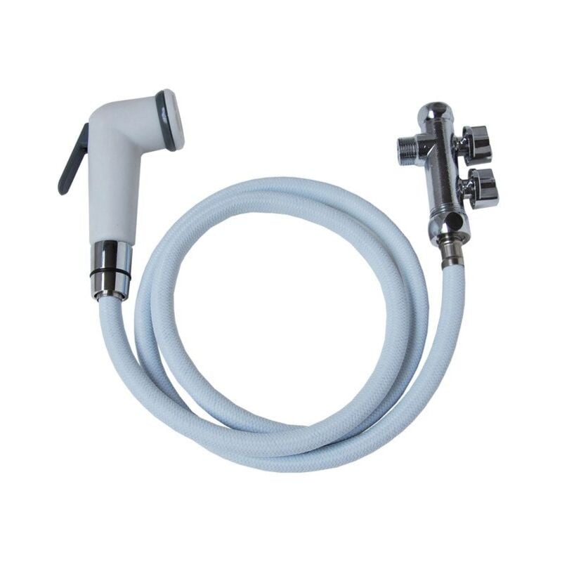 AUTRES Kit hygiène WC : douchette ABS + flexible nylon + raccord 3 voies 12 x 17/15 x 21 mm