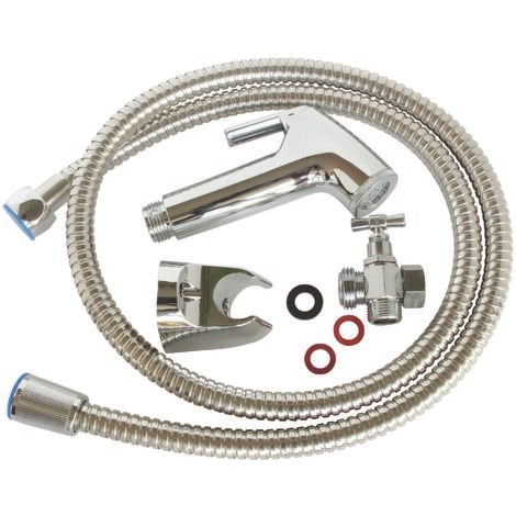 Kit hygiène WC. Robinet 3 voies + Douchette ABS + Flexible 1,2m + Support