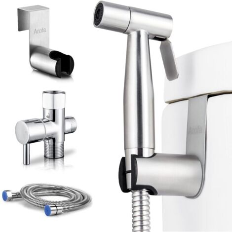 Kit hygiène WC. Robinet 3 voies + Douchette ABS + Flexible 1,2m + Support