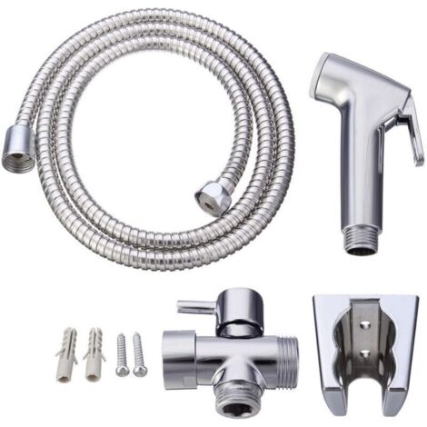 Kit hygiène WC. Robinet 3 voies + Douchette ABS + Flexible 1.5m + Support