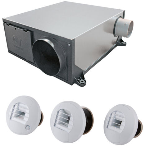 Kit Hygro B VMC simple flux hygroréglable extra-plate + 3 bouches à piles - AXELAIR - KHBPPST5160