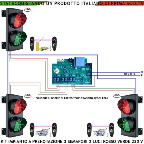Kit Impianto Semaforico Parcheggio 3 Semafori 2 Luci 24 Led Rossi e 24 Verdi 230 V IP65 Centrale Tempi Transito Regolabili da 0,5 a 3 Minuti Ordine di Arrivo Con 3 Coppie Fotocellule Garage 3 Livelli