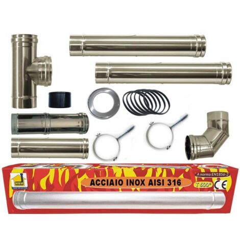 kit INOX tubos conducto de humos estufa de pellet dn 80 tubo de acero 316 regulable 600 CE Hecho en Italia UNI 1856-2