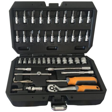 Kit Inserti + Bussole/Boccole impronta torx/esagonale con 2 cricchetti reversibili 46 pz Hoteche - 202801