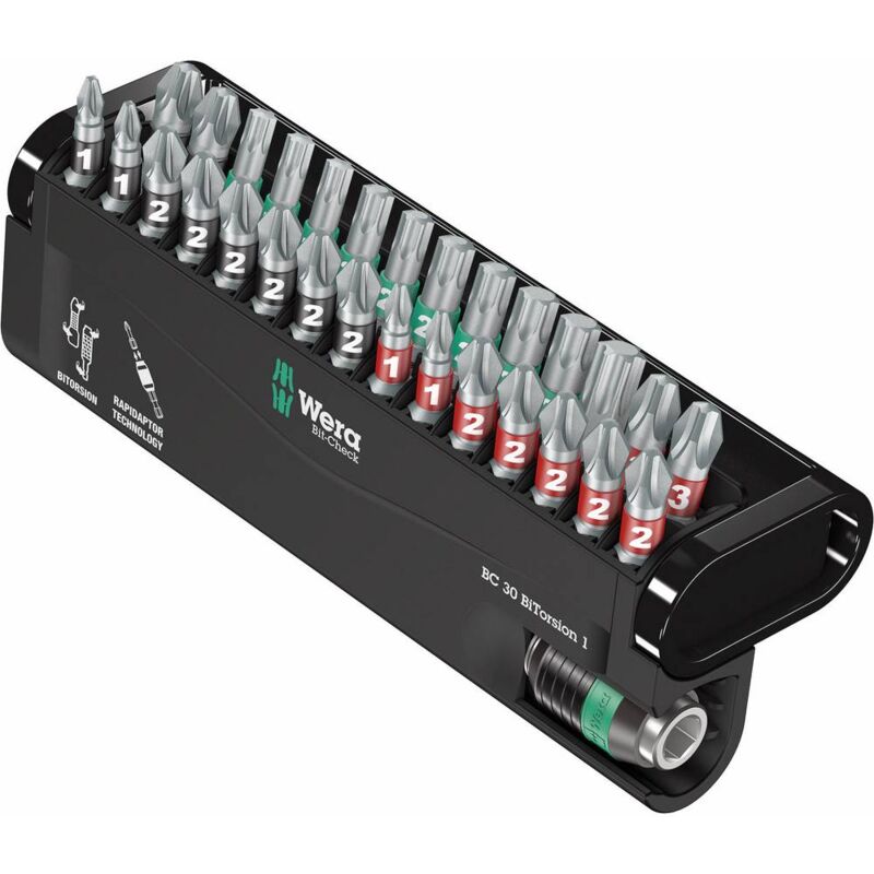 Image of Wera - Bit-Check 30 BiTorsion 1 05057430001 Kit inserti 30 parti Croce Pozidriv, Croce Phillips, torx interno BiTorsion