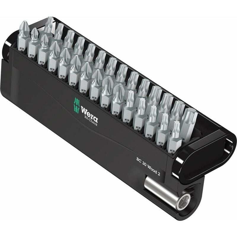 Image of Wera - Bit-Check 30 Wood 2 05057432001 Kit inserti 30 parti Croce Phillips, Croce Pozidriv, torx interno