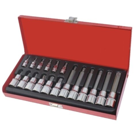 Kit Inserti impronta torx 18 pezzi con bussola/boccola 1/4 - 1/2 cromo vanadio - Mod. B