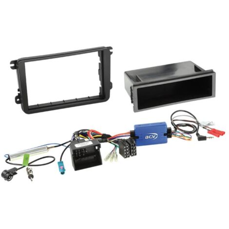 Kit Installation autoradio 2DIN vide poche SWC Adaptateur ant. compatible avec VW Seat Skoda ap03 noir
