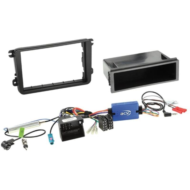 Kit Installation autoradio 2DIN vide poche swc Adaptateur ant. compatible avec vw Seat Skoda ap03 noir