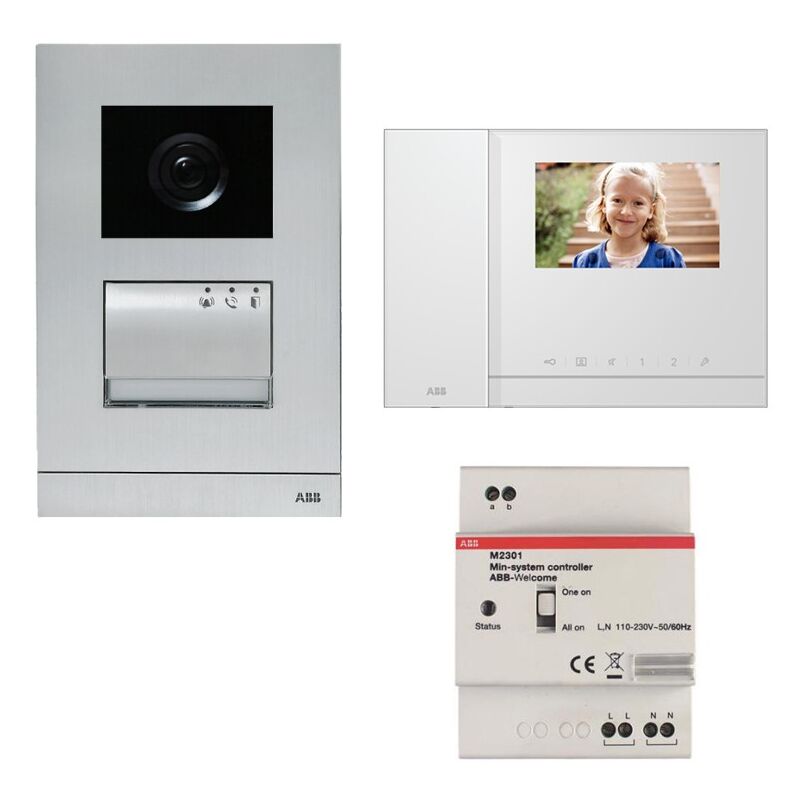 Kit Visiophone Abb couleur avec moniteur, combiné et mémoire d'images à 2 fils