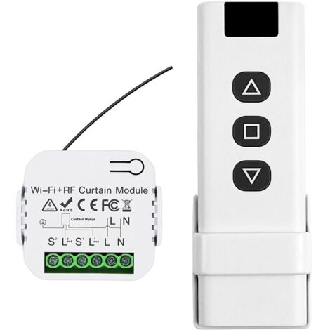 Kit Interrupteur Sans Fil, Interrupteur Volet Roulant Connecté Avec RF Télécommande et Module de Réception, pour Commande de Rideau ÉLectrique, Module Volet Roulant Connecté