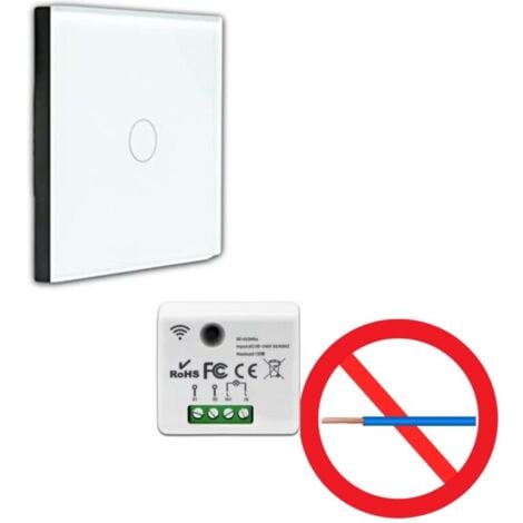 KIT Interrupteur sans fil tactile ET sans neutre requis - Boutons va et vient prêt à poser – 1 Télécommande murale + 1 module radio encastrable