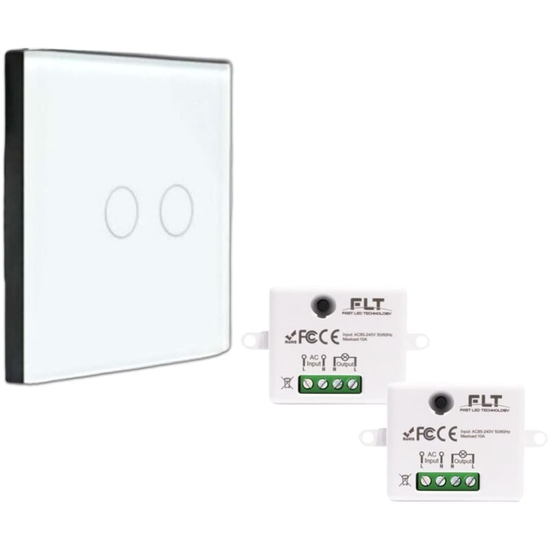 Kit interrupteur sans fil tactile prêt à poser - 1 interrupteur double allumage sans fil silencieux + 2 mini module radio encastrable