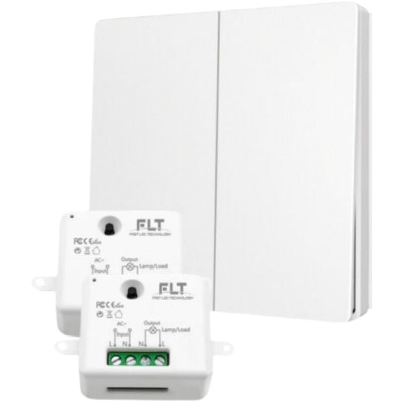 Kit interrupteur va et vient sans fil et sans pile radio - Auto alimenté piézoélectrique - 1 bouton poussoir double allumage + 2 récepteurs radios