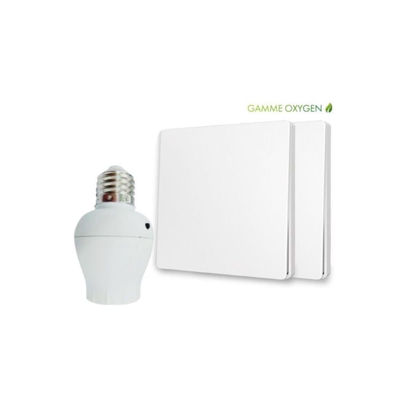 Kit interrupteur va-et-vient sans fil et sans pile prêt à poser - 2 boutons poussoirs + 1 douille radio à vis E27