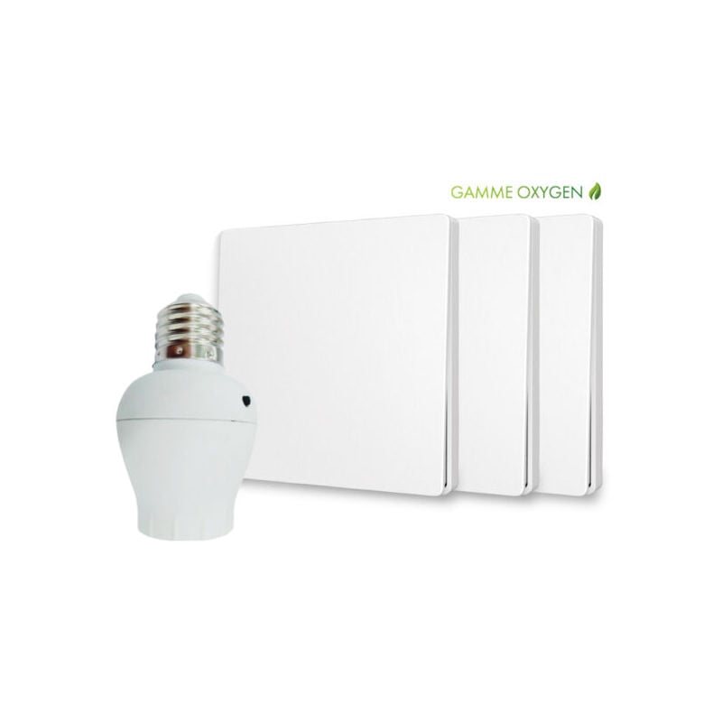 Fast Led Technology - Kit interrupteur va-et-vient sans fil et sans pile prêt à poser - 3 boutons poussoirs + 1 douille à vis récepteur radio