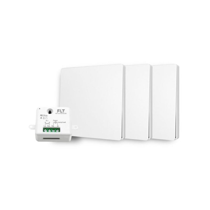 Kit interrupteur va-et-vient sans fil et sans pile prêt à poser - 3 boutons poussoirs + 1 relais récepteur radio