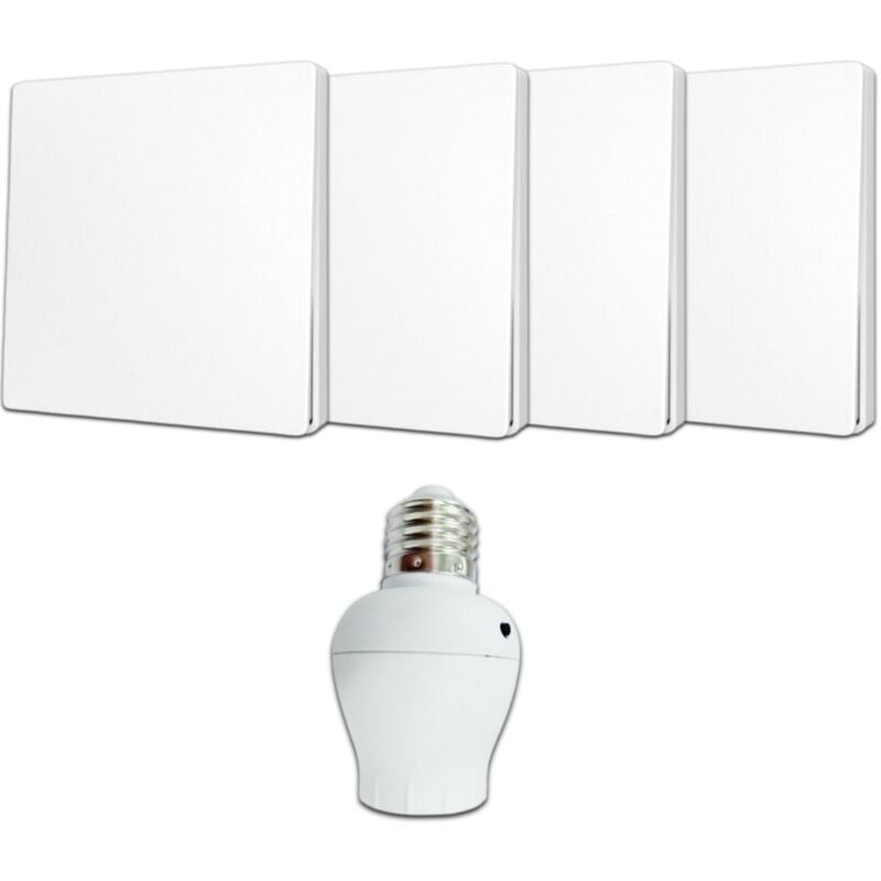 Kit interrupteur va et vient sans fil et sans pile auto alimenté piézoélectrique - 4 boutons émetteurs + 1 douille à vis radio